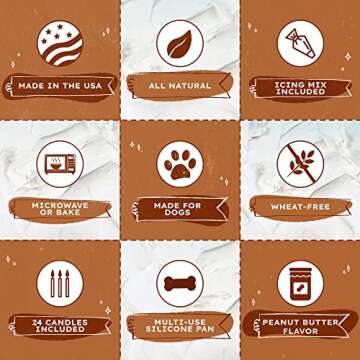Puppy Cake Mix Dog Birthday Cake Kit, with Bone Silicone Pan and Candles (Peanut Butter, Blue) Made in USA
