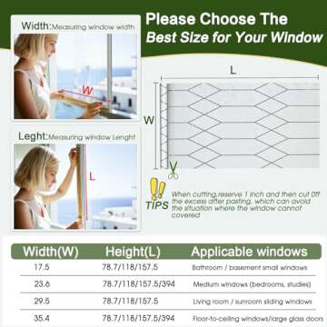 Windimiley Window Privacy Film Stained Glass Frosted Glass Window Clings Moroccan Lattice Decorative Bathroom Door Coverings UV Sun Blocking Heat Control Removable Home Tint,(17.5X78.7in,Pure)