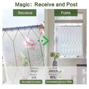 Windimiley Window Privacy Film Stained Glass Frosted Glass Window Clings Moroccan Lattice Decorative Bathroom Door Coverings UV Sun Blocking Heat Control Removable Home Tint,(17.5X78.7in,Pure)