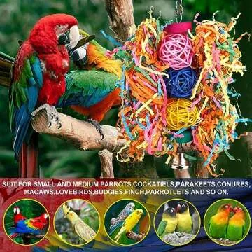 Bird Toys Bird Rope Perch with Bell Colorful Bird Chewing Shredding Foraging Toys Parakeet Toy Parrot Swing Climbing Standing Hanging Toys Bird Cage Accessories for Conure Cockatiel Budgies Lovebird