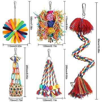 Bird Toys Bird Rope Perch with Bell Colorful Bird Chewing Shredding Foraging Toys Parakeet Toy Parrot Swing Climbing Standing Hanging Toys Bird Cage Accessories for Conure Cockatiel Budgies Lovebird