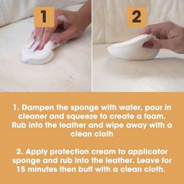 Furniture Clinic Large Leather Care Kit | Leather Cleaner + Protection Cream for Furniture | Two 17oz Bottles + 1 Sponge & 1 Cloth | Condition and Restore Couches, Car Seats, Jackets, & Boots