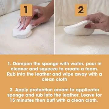 Furniture Clinic Large Leather Care Kit | Leather Cleaner + Protection Cream for Furniture | Two 17oz Bottles + 1 Sponge & 1 Cloth | Condition and Restore Couches, Car Seats, Jackets, & Boots