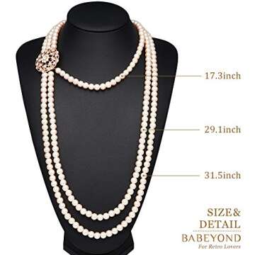 BABEYOND 1920s Gatsby Pearl Necklace Vintage Bridal Pearl Necklace Earrings Jewelry Set Multilayer I...