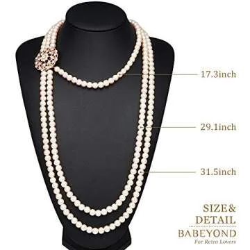 BABEYOND 1920s Gatsby Pearl Necklace Vintage Bridal Pearl Necklace Earrings Jewelry Set Multilayer I...