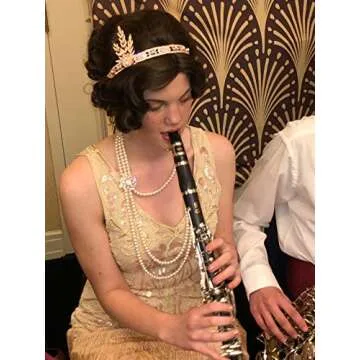 BABEYOND 1920s Gatsby Pearl Necklace Vintage Bridal Pearl Necklace Earrings Jewelry Set Multilayer Imitation Pearl Necklace with Brooch (Style 1-Rose Gold)