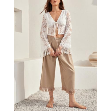 Stylish WDIRARA Contrast Floral Lace Mesh Crop Top