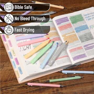 Mr. Pen- Aesthetic Highlighters and Pens No Bleed, 12 Pack, Assorted Colors Bible Highlighters No Bleed, Black Ink Bible Pens, No Bleed Highlighters for Bibles, Bible Pens No Bleed Through