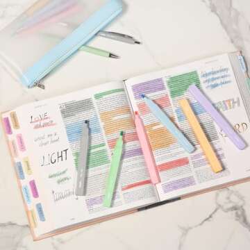 Mr. Pen- Aesthetic Highlighters and Pens No Bleed, 12 Pack, Assorted Colors Bible Highlighters No Bleed, Black Ink Bible Pens, No Bleed Highlighters for Bibles, Bible Pens No Bleed Through