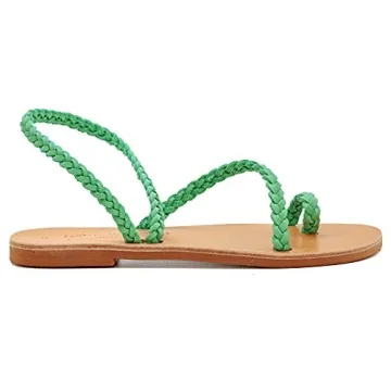 Size 5 Mint Emmanuela Ancient Greek Handmade Braided Leather Sandals, Quality Ankle Strap Slip on Summer Shoes for Women, Open Toe Flat Sandals, Boho Chic Sandals