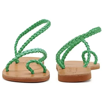 Size 5 Mint Emmanuela Ancient Greek Handmade Braided Leather Sandals, Quality Ankle Strap Slip on Summer Shoes for Women, Open Toe Flat Sandals, Boho Chic Sandals