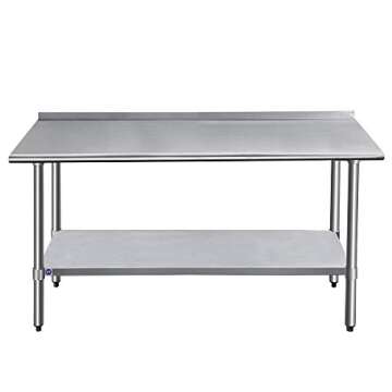 ROCKPOINT Stainless Steel Table for Prep & Work with Backsplash 24x60 Inches, NSF Metal Commercial Kitchen Heavy Duty Table with Adjustable Under Shelf and Table Foot for Restaurant, Home and Hotel