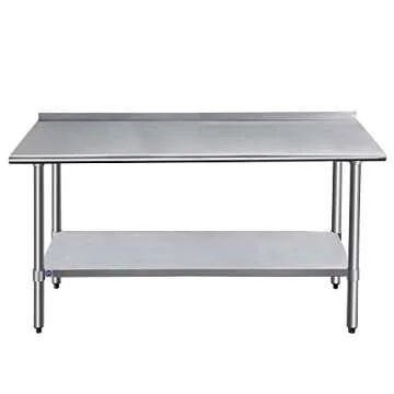 ROCKPOINT Stainless Steel Table for Prep & Work with Backsplash 24x60 Inches, NSF Metal Commercial Kitchen Heavy Duty Table with Adjustable Under Shelf and Table Foot for Restaurant, Home and Hotel