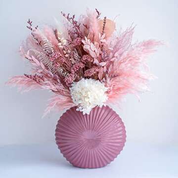 MUYEJI Natural Dried Pampas Grass Bouquet, Pink Flower Arrangements, Boho Home Decor Bouquet, Fluffy...