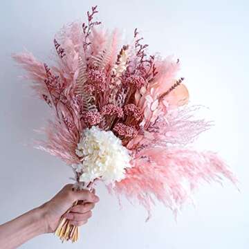 MUYEJI Natural Dried Pampas Grass Bouquet, Pink Flower Arrangements, Boho Home Decor Bouquet, Fluffy Pompas Grass Decor, Dried Floral Arrangement for Home Wedding Table Centerpiece Decorations