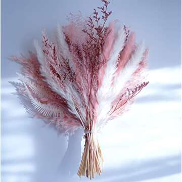 MUYEJI Natural Dried Pampas Grass Bouquet, Pink Flower Arrangements, Boho Home Decor Bouquet, Fluffy Pompas Grass Decor, Dried Floral Arrangement for Home Wedding Table Centerpiece Decorations