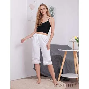 MANCYFIT Pettipant Half Slip for Women Bloomers 12-18" Inseam Wide Leg Lace Pajama Pants White Medium