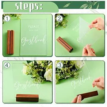 Chunful 4 Pcs Acrylic Wedding Signs with Stand 5 x 7 Inch Clear Cards and Gifts Our Guestbook Rustic Calligraphy Sign for Wedding Ceremony Reception(Basic)