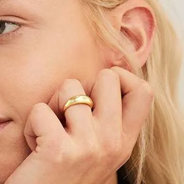 AllenCOCO Chunky Gold Plated Rings for Women - Trendy Cubic Zirconia 14k Gold Filled Stackable Rings