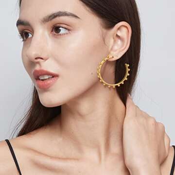 SPECCI Chunky Gold Hoop Earrings - 18K Gold Plated Huggie Hoops Hypoallergenic Earrings for Women Tr...