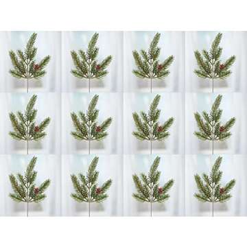Artificial Weather Resistant Ming Pine Picks with Pinecones - (Set of 12) Use in Holiday Decorating ...