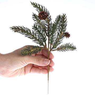 Artificial Weather Resistant Ming Pine Picks with Pinecones - (Set of 12) Use in Holiday Decorating and Christmas Floral Arrangements by Factory Direct Craft (9" H)
