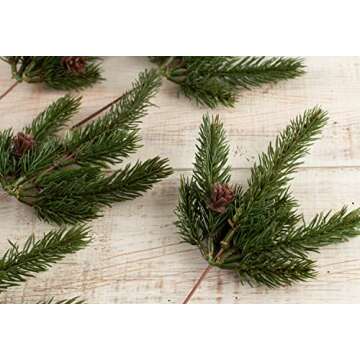 Artificial Weather Resistant Ming Pine Picks with Pinecones - (Set of 12) Use in Holiday Decorating and Christmas Floral Arrangements by Factory Direct Craft (9" H)