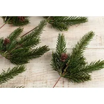 Artificial Weather Resistant Ming Pine Picks with Pinecones - (Set of 12) Use in Holiday Decorating and Christmas Floral Arrangements by Factory Direct Craft (9" H)