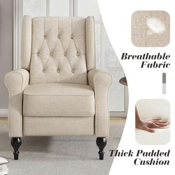Jocisland Wingback Recliner Chairs for Adults - Push Back High Back Accent Chair Tufted Recliner for Living Room Bedroom (Beige)