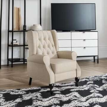 Jocisland Wingback Recliner Chairs for Adults - Push Back High Back Accent Chair Tufted Recliner for Living Room Bedroom (Beige)
