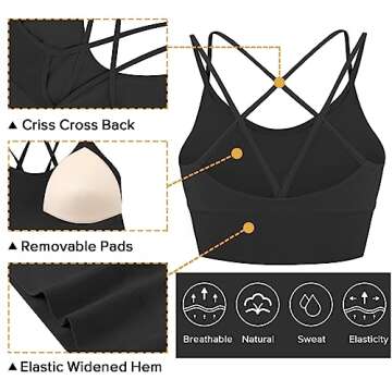 Sykooria 3 Pack Strappy Sports Bra for Women Sexy Crisscross Open Back for Yoga Running Athletic Gym Workout Fitness Tops