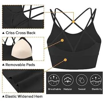 Sykooria 3 Pack Strappy Sports Bra for Women Sexy Crisscross Open Back for Yoga Running Athletic Gym Workout Fitness Tops
