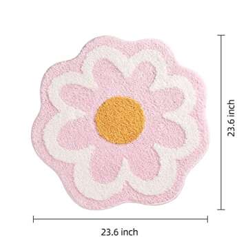 TRUEDAYS Cute Pink Flower Bath Mat, Machine Washable Bath Rug, Ultra Soft and Fluffy Bathroom Mat, S...