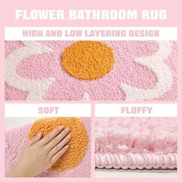 TRUEDAYS Cute Pink Flower Bath Mat - Soft and Stylish
