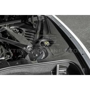 Extreme Online Store Replacement for 2020-Present Chevrolet Corvette C8 Coupe Models | GM Factory Style Carbon Fiber Add-On Rear Engine Bay Panel Cover & Engine Appearance Corner Cover