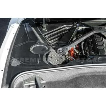 Extreme Online Store Replacement for 2020-Present Chevrolet Corvette C8 Coupe Models | GM Factory Style Carbon Fiber Add-On Rear Engine Bay Panel Cover & Engine Appearance Corner Cover
