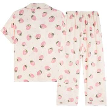 Vopmocld Big Girls Button Down Sleepwear Short Sleeve top & Pants 2PCS Crepe Pajama Sets Soft Lapel ...