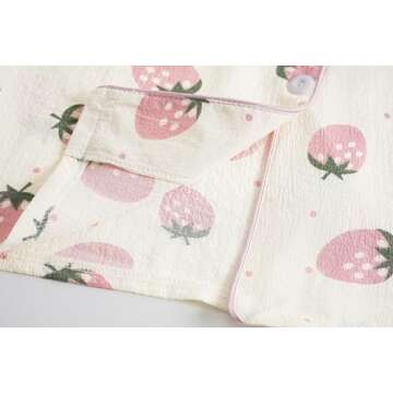 Vopmocld Big Girls Button Down Sleepwear Short Sleeve top & Pants 2PCS Crepe Pajama Sets Soft Lapel Shirt Loungewear, Short Sleeve With Pants-(Pink Strawberry), 16