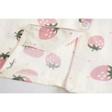 Vopmocld Big Girls Button Down Sleepwear Short Sleeve top & Pants 2PCS Crepe Pajama Sets Soft Lapel Shirt Loungewear, Short Sleeve With Pants-(Pink Strawberry), 16