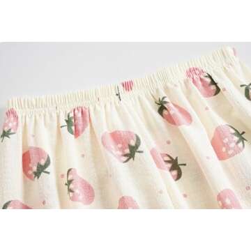 Vopmocld Big Girls Button Down Sleepwear Short Sleeve top & Pants 2PCS Crepe Pajama Sets Soft Lapel Shirt Loungewear, Short Sleeve With Pants-(Pink Strawberry), 16