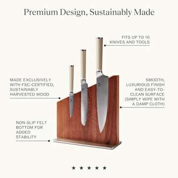 Material Knife Stand, Magnetic Wood Modern Knife Block for Safe Storage and Display of Knife Sets, Large Capacity for 10 knives, Walnut