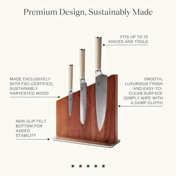 Material Knife Stand, Magnetic Wood Modern Knife Block for Safe Storage and Display of Knife Sets, Large Capacity for 10 knives, Walnut