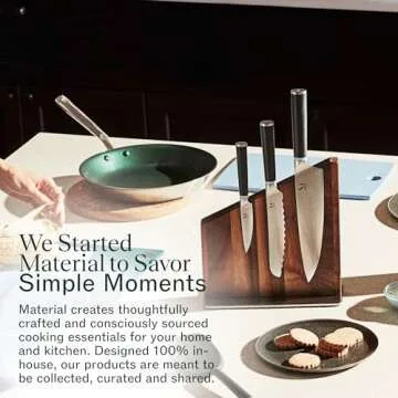 Material Knife Stand, Magnetic Wood Modern Knife Block for Safe Storage and Display of Knife Sets, Large Capacity for 10 knives, Walnut