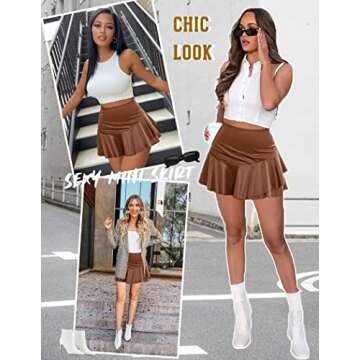 Avidlove Mini Skirt Women's Leather Mini Skirt High Waist Pleated Skirts Ruffled Skirt with Zipper(B...