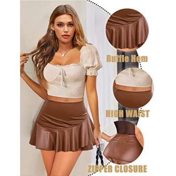 Avidlove Women's High Waist Pleated Leather Mini Skirt