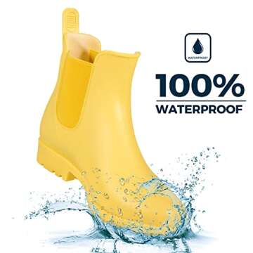 HISEA Women's Ankle Rain Boots Waterproof Chelsea Boots Short Garden Shoes Anti-Slip Rain Booties for Ladies Outdoor Work Shoes, Size 9 Yellow