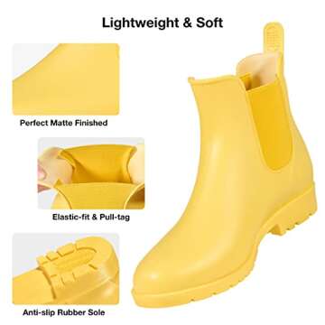 HISEA Women's Ankle Rain Boots Waterproof Chelsea Boots Short Garden Shoes Anti-Slip Rain Booties for Ladies Outdoor Work Shoes, Size 9 Yellow