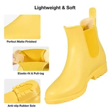 HISEA Women's Ankle Rain Boots Waterproof Chelsea Boots Short Garden Shoes Anti-Slip Rain Booties for Ladies Outdoor Work Shoes, Size 9 Yellow