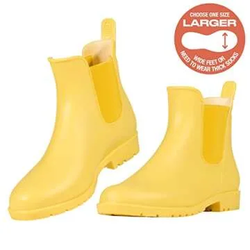 HISEA Women's Ankle Rain Boots Waterproof Chelsea Boots Short Garden Shoes Anti-Slip Rain Booties for Ladies Outdoor Work Shoes, Size 9 Yellow