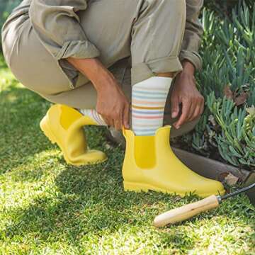 HISEA Women's Ankle Rain Boots Waterproof Chelsea Boots Short Garden Shoes Anti-Slip Rain Booties for Ladies Outdoor Work Shoes, Size 9 Yellow